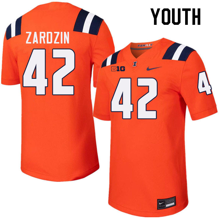 Youth #42 Luke Zardzin Illinois Fighting Illini College Football Jerseys Stitched-Orange